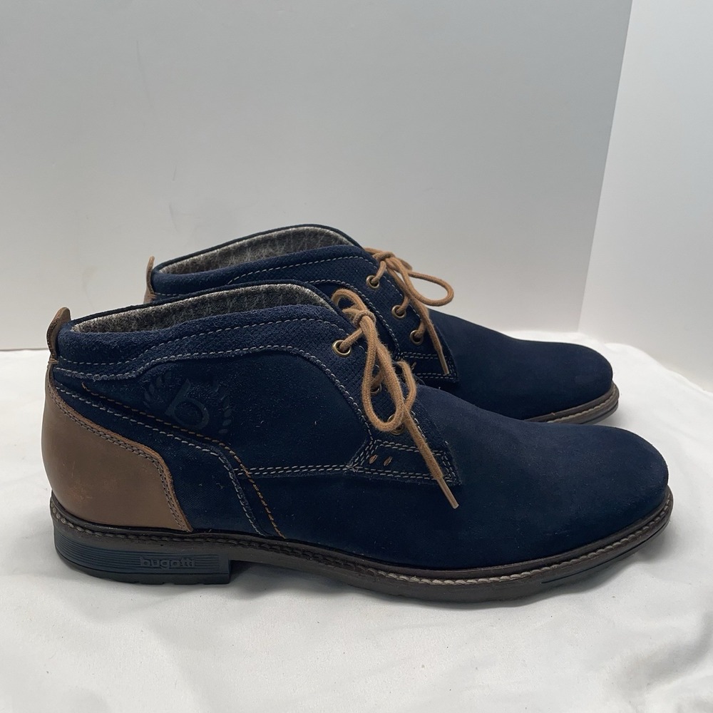 BUGATTI Lace-Up Boots Mens Size US 13 EUR 46 Navy‎ Suede Chukka Boots Shoes